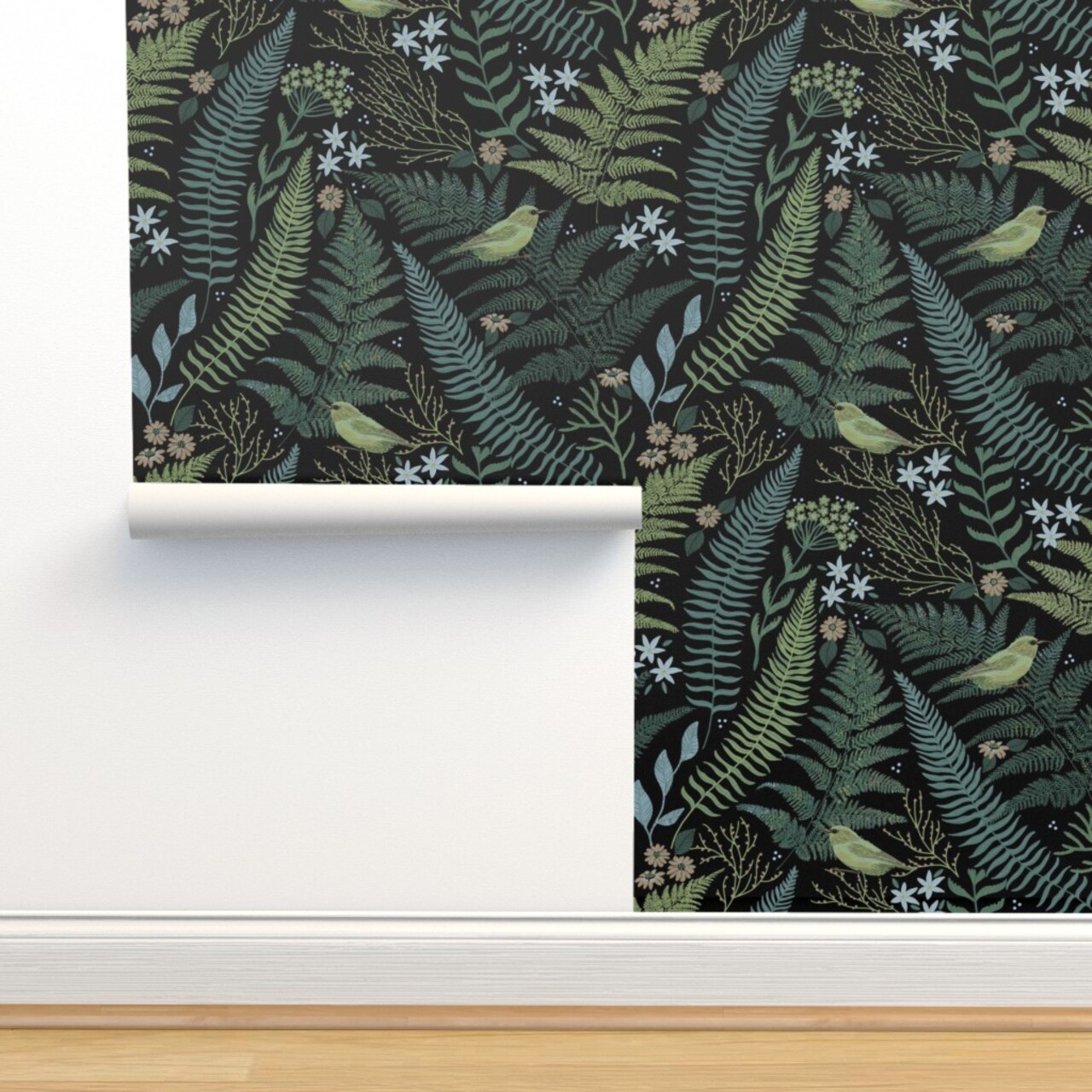 Fern Forest Black Hawaii Palapalai Dark Tropical Custom Removable Wallpaper by Spoonflower Peel & Stick Wallpaper 2FT Wide